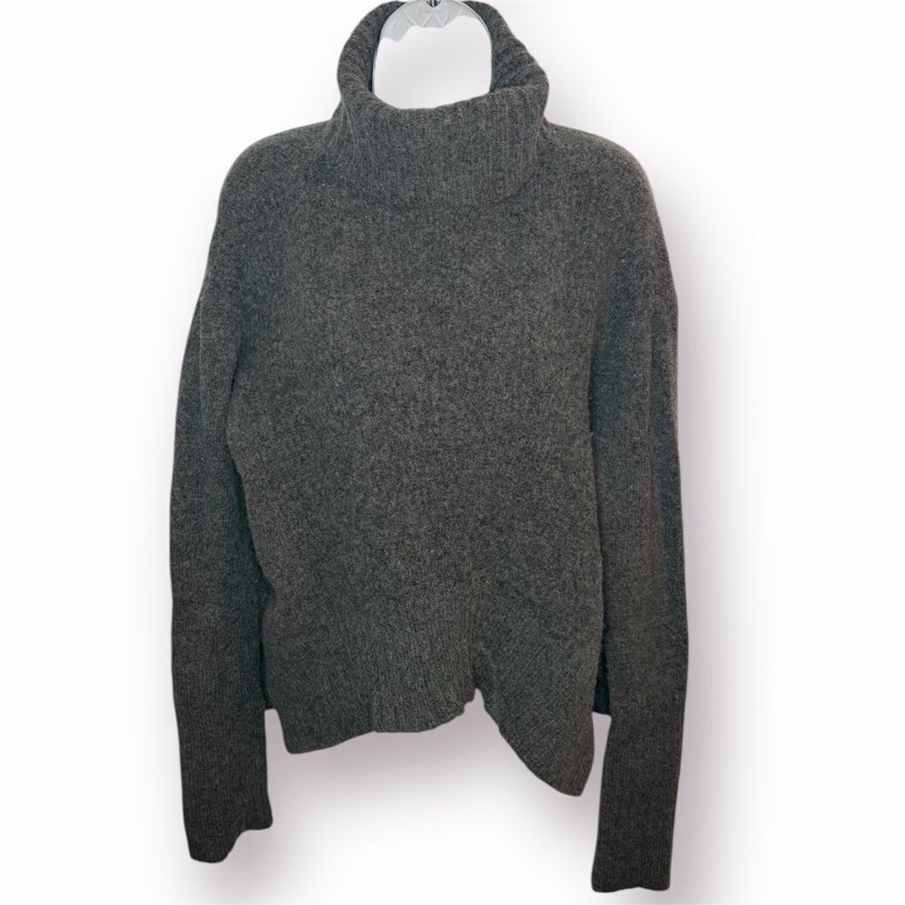 Anthropologie Moth Wool Blend High Low Crop Charcoal Funnelneck Sweater S